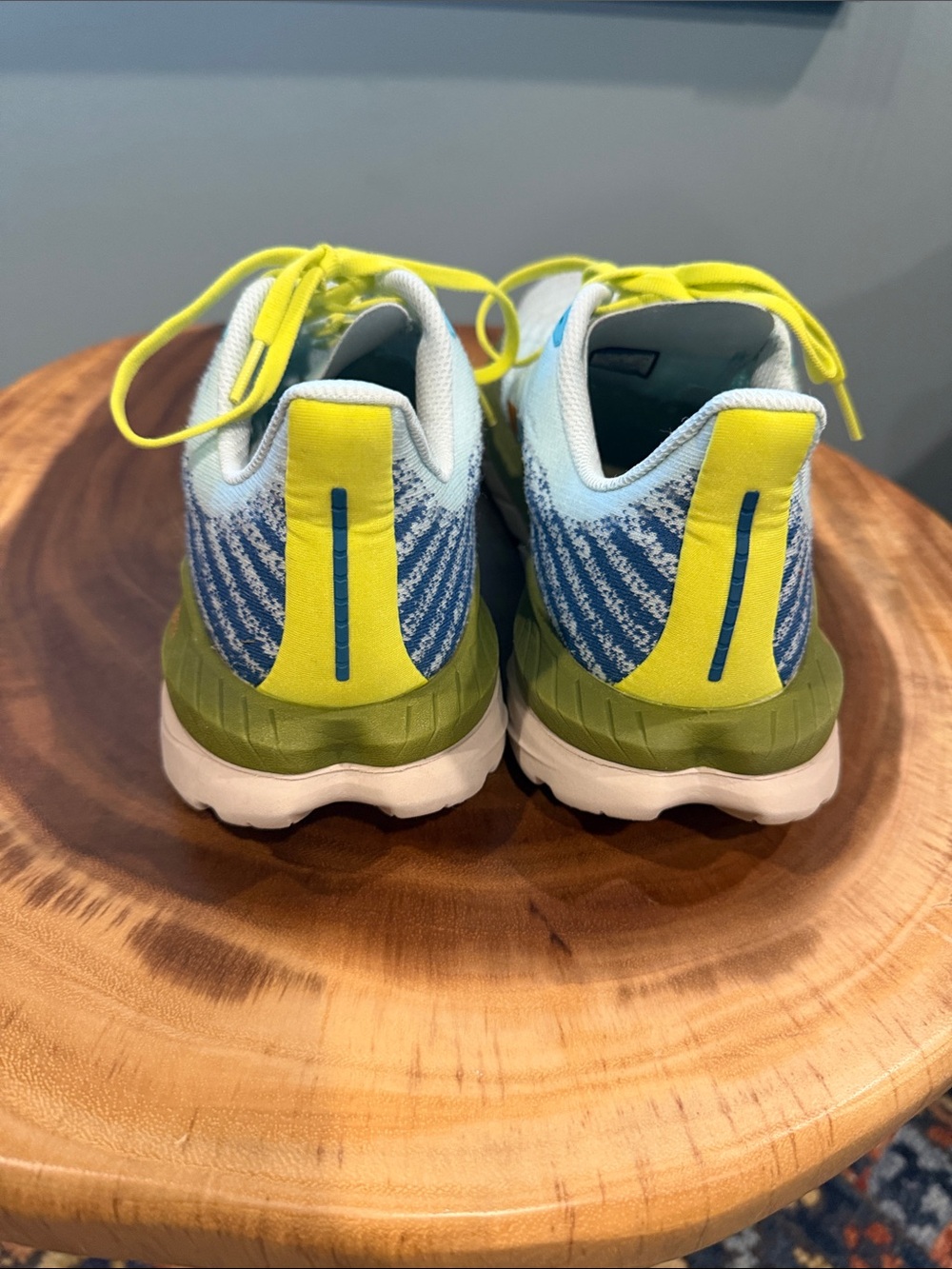 Hoka Light Blue Sneakers with Yellow Laces and Olive accents - Picture 3 of 5